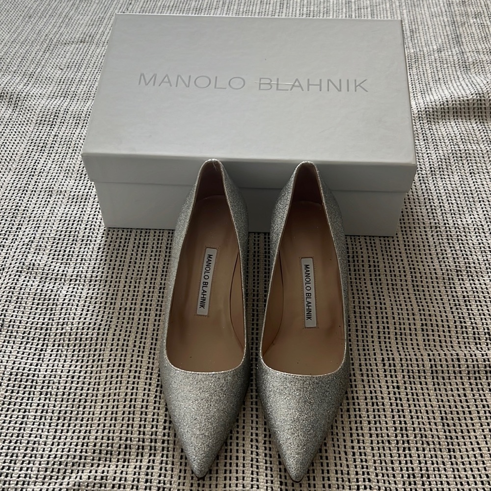 Silver Glitter Manolo Blahnik